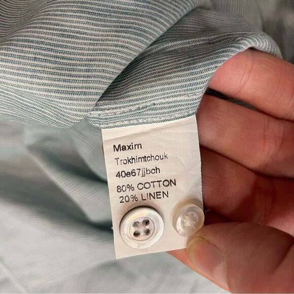 Trumaker Cotton Linen Cashmere Casual Shirt In Light Green - Picture 5 of 6